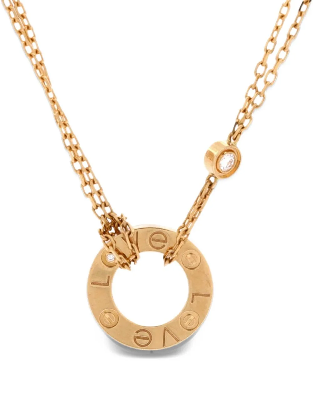 2 Diamonds Love Pendant 18K Yellow Gold and Diamonds Necklace