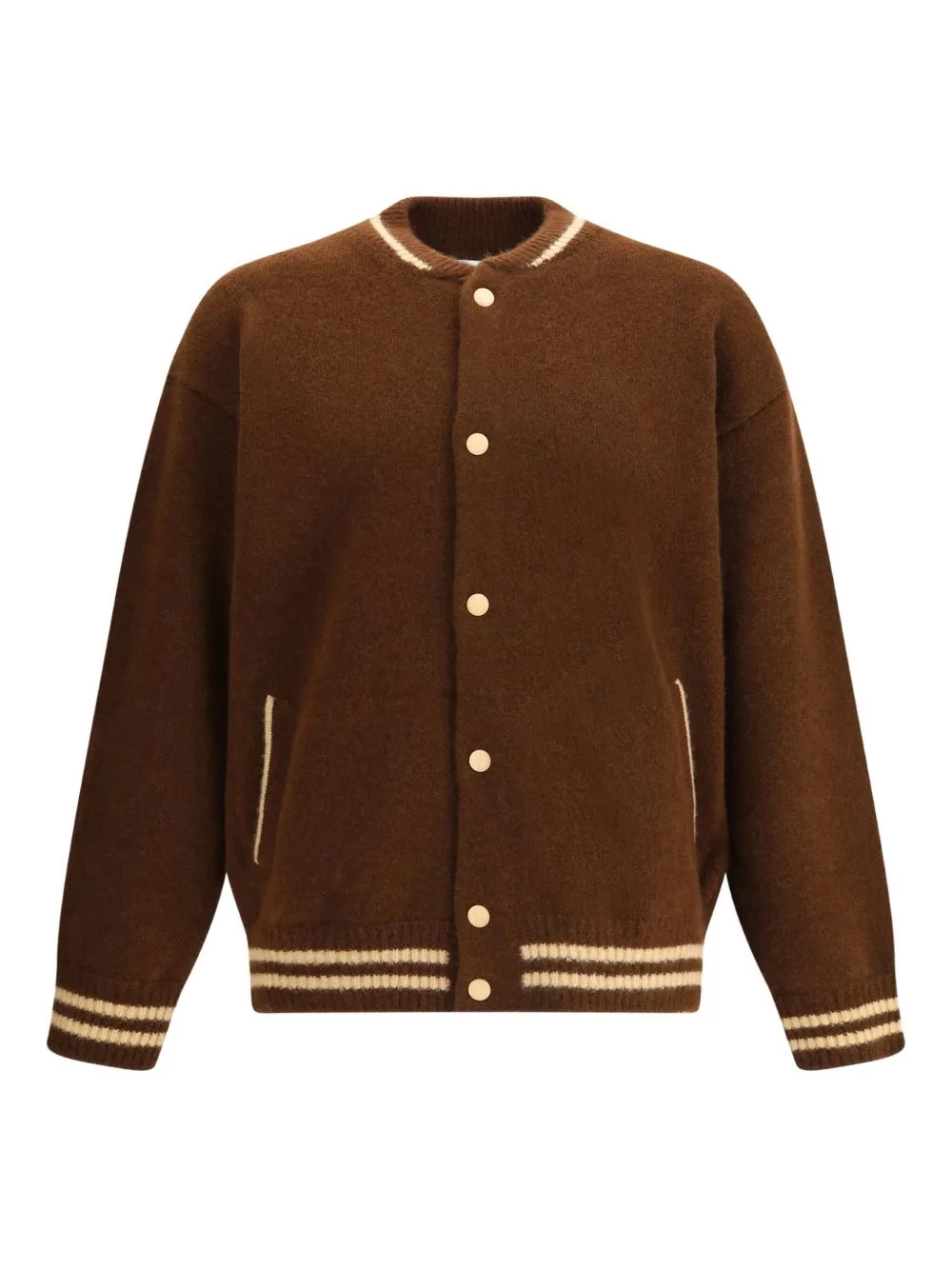 Knitted Baseball-Stripe Bomber Jacket