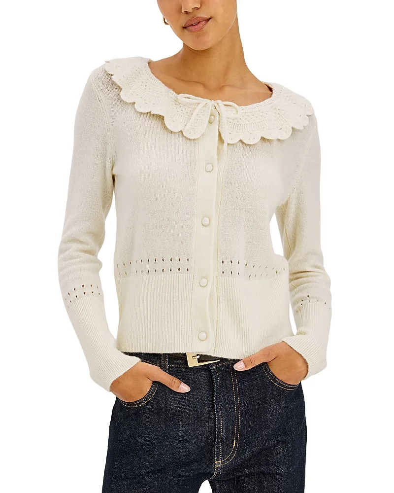 Wendy Cotton, Wool & Cashmere Blend Scalloped Collar Cardigan
