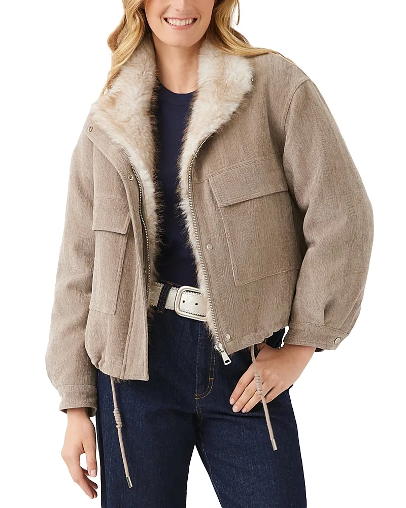 Faux Fur Trim Bomber Jacket