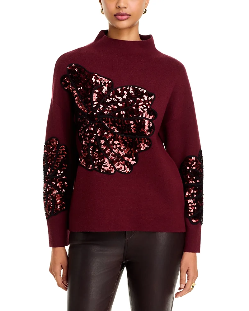 T Tahari Sequin Soutache Funnel Neck Sweater by Tahari