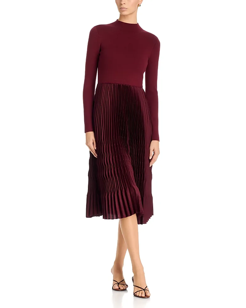 T Tahari Pleated Mixed Media Midi Dress by Tahari