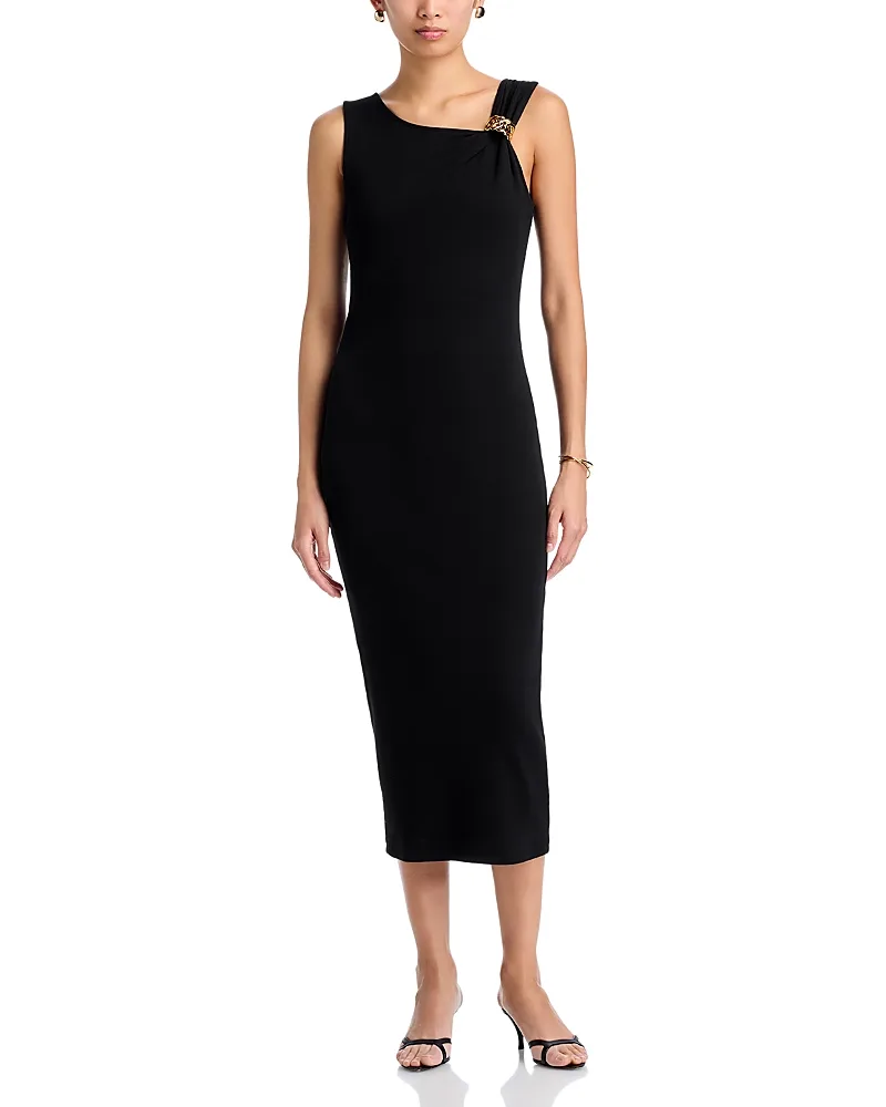 Jesmira Stretch Cotton Embellished Asymmetric Midi Dress