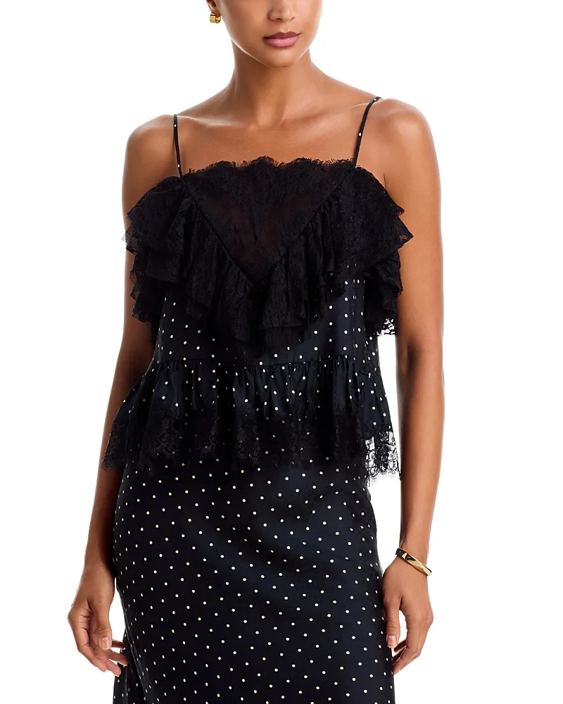 Jeanne Polka Dot Print Lace Trim Sleeveless Top
