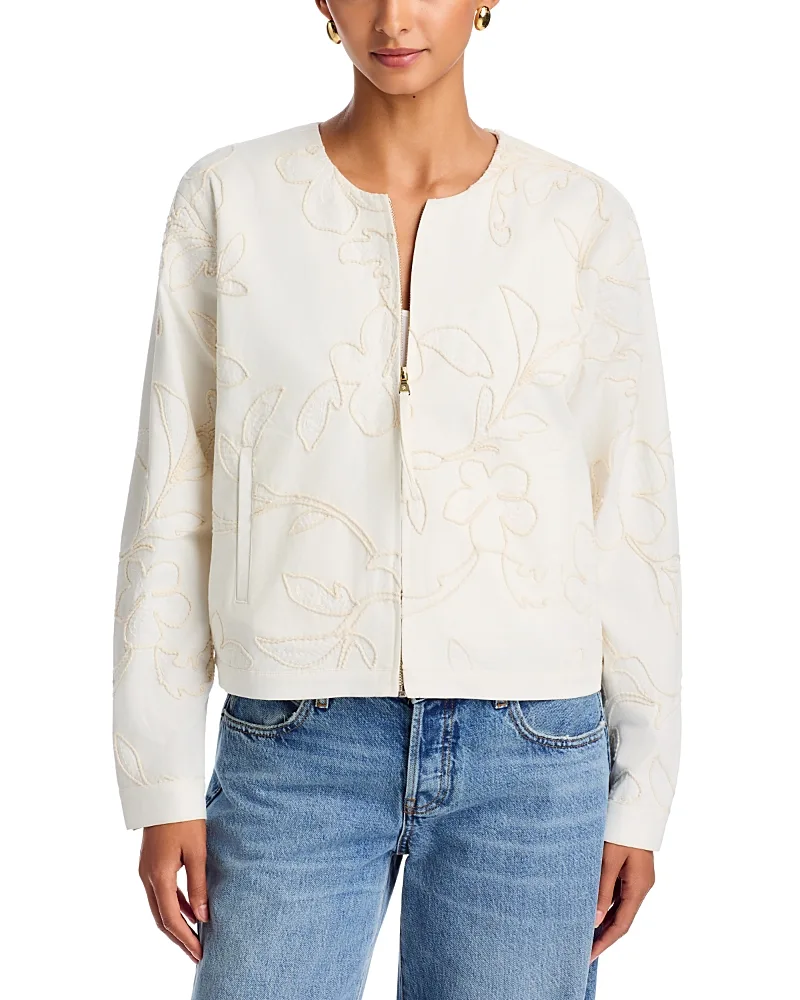 Cotton Stretch Embroidered Zip Front Jacket