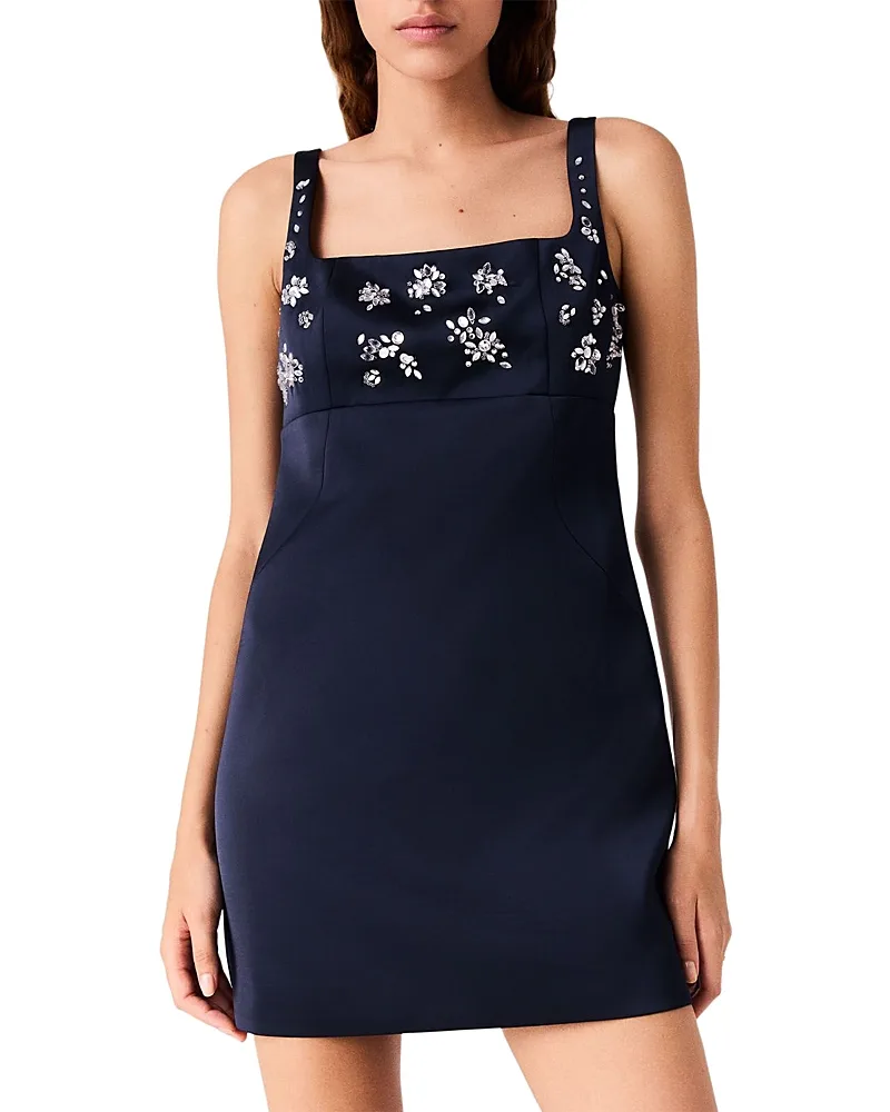 Rhinestone Embroidered Square Neck Mini Dress