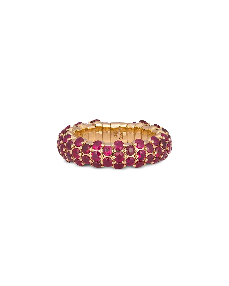 18K Yellow Gold Stretch Ruby Multirow Statement Band by Zydo