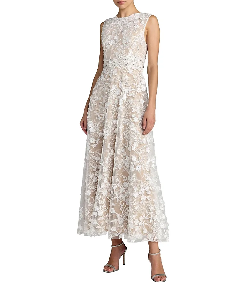Mac Duggal Floral Embroidered High Neck Midi Dress