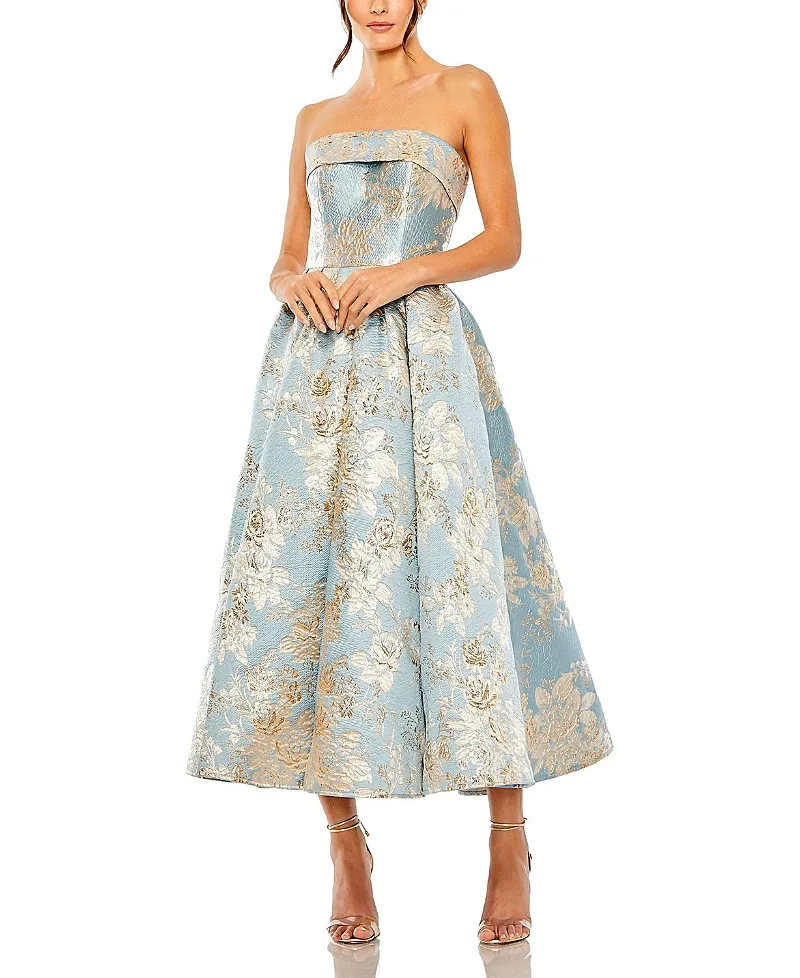 Mac Duggal Strapless Brocade Midi Dress with Pockets
