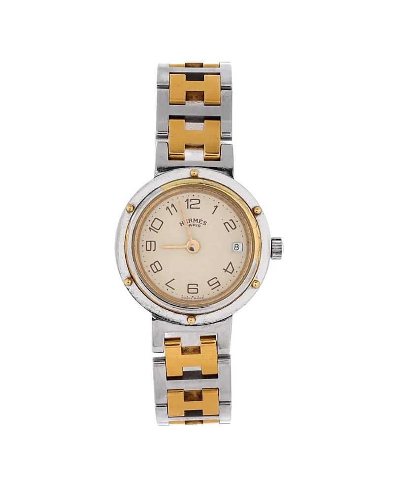 Pre-Owned Hermes Clipper Quartz Watch in Stainless Steel with Plated Metal 24mm by Hermes