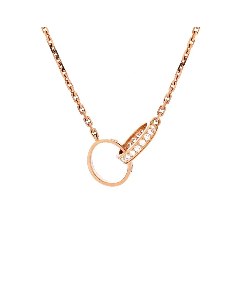 Pre-Owned Cartier Love Interlocking Necklace 18K Rose Gold with Diamonds, 17.25"