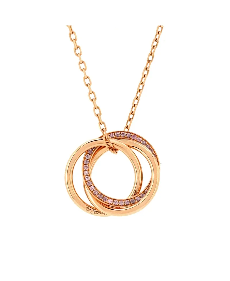 Pre-Owned Cartier Trinity Pendant Necklace 18K Rose Gold with Pave Pink Sapphires, 17.75"