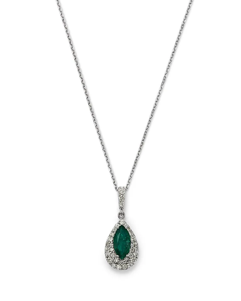 Diamond & Emerald Double Drop Pendant Necklace in 14K White Gold, 16" by Bloomingdales Fine Collection