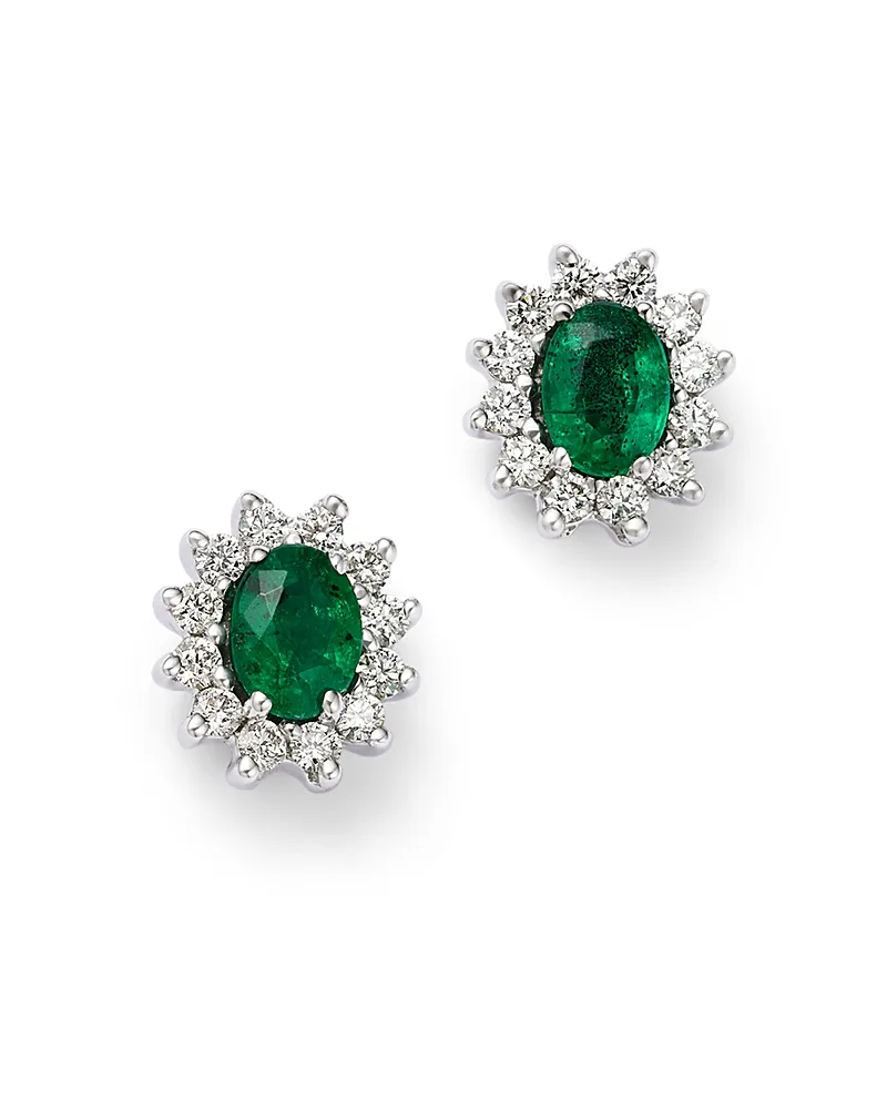 Diamond & Emerald Oval Earrings in 14K Yellow Gold by Bloomingdales Fine Collection