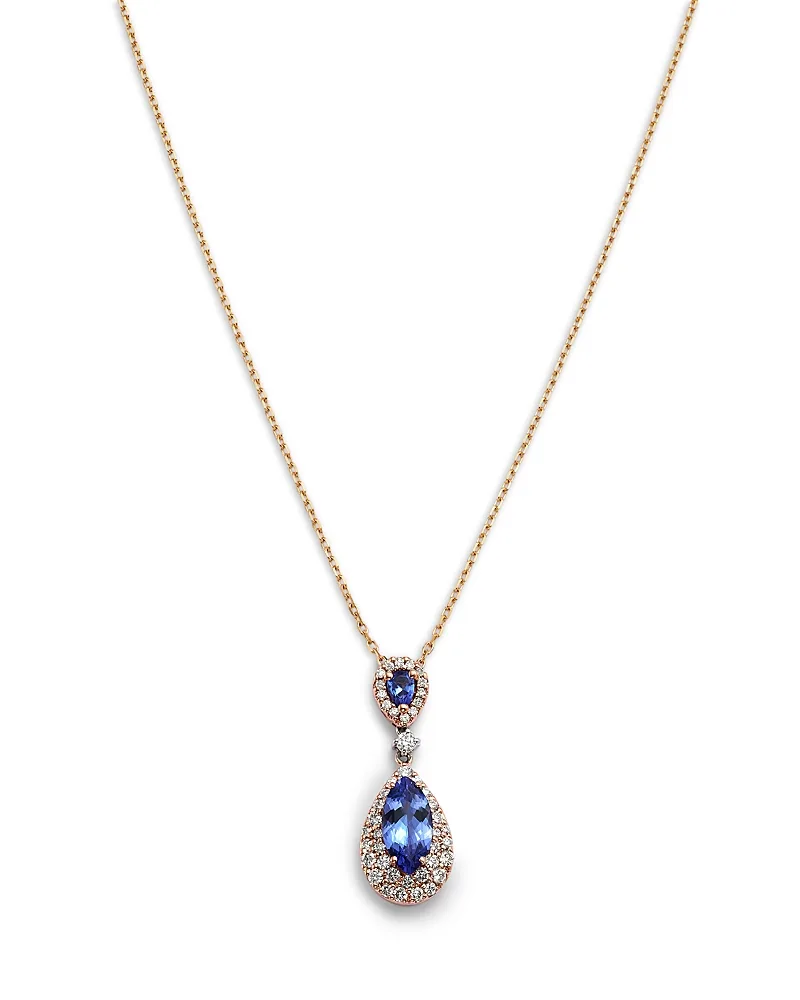 Diamond & Tanzanite Double Drop Pendant Necklace in 14K White Gold, 0.55 Tcw by Bloomingdales Fine Collection