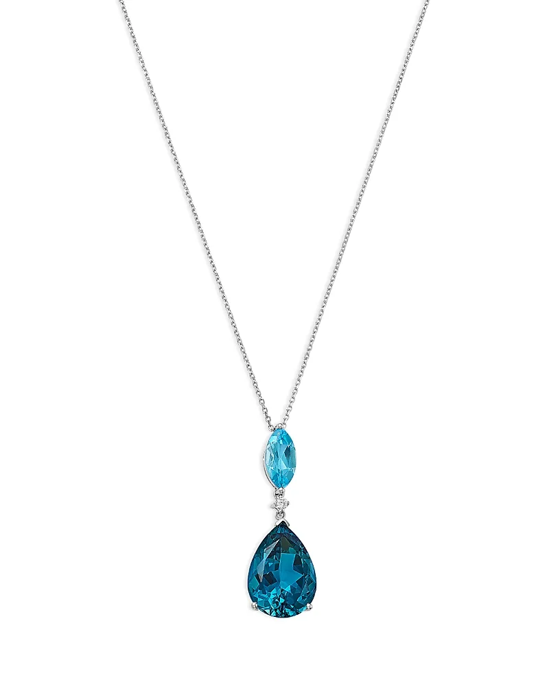 Diamond & Blue Topaz Double Drop Pendant Necklace in 14K White Gold, 0.05 Tcw by Bloomingdales Fine Collection
