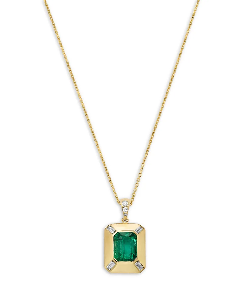 Diamond & Emerald Bezel Pendant Necklace in 14K Yellow Gold, 16" by Bloomingdales Fine Collection