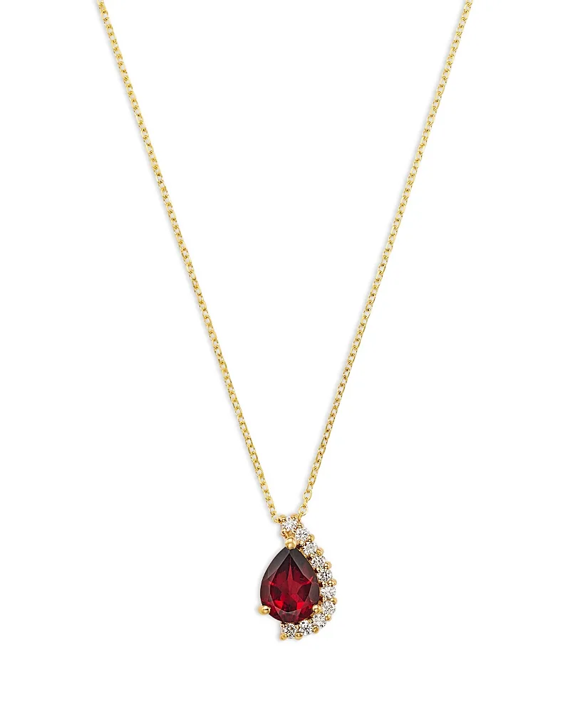 Diamond & Garnet Pear Shaped Pendant Necklace in 14K Yellow Gold, 0.15 Tcw by Bloomingdales Fine Collection