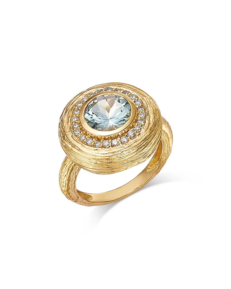 Aquamarine & Diamond Textured Bezel Set Ring in 14K Yellow Gold, 0.24 Tcw by Bloomingdales Fine Collection