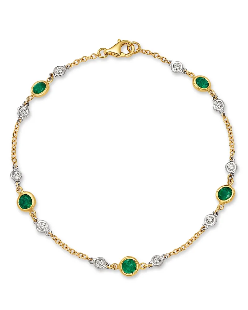 Diamond & Emerald Bezel Station Bracelet in 14K Yellow Gold by Bloomingdales Fine Collection
