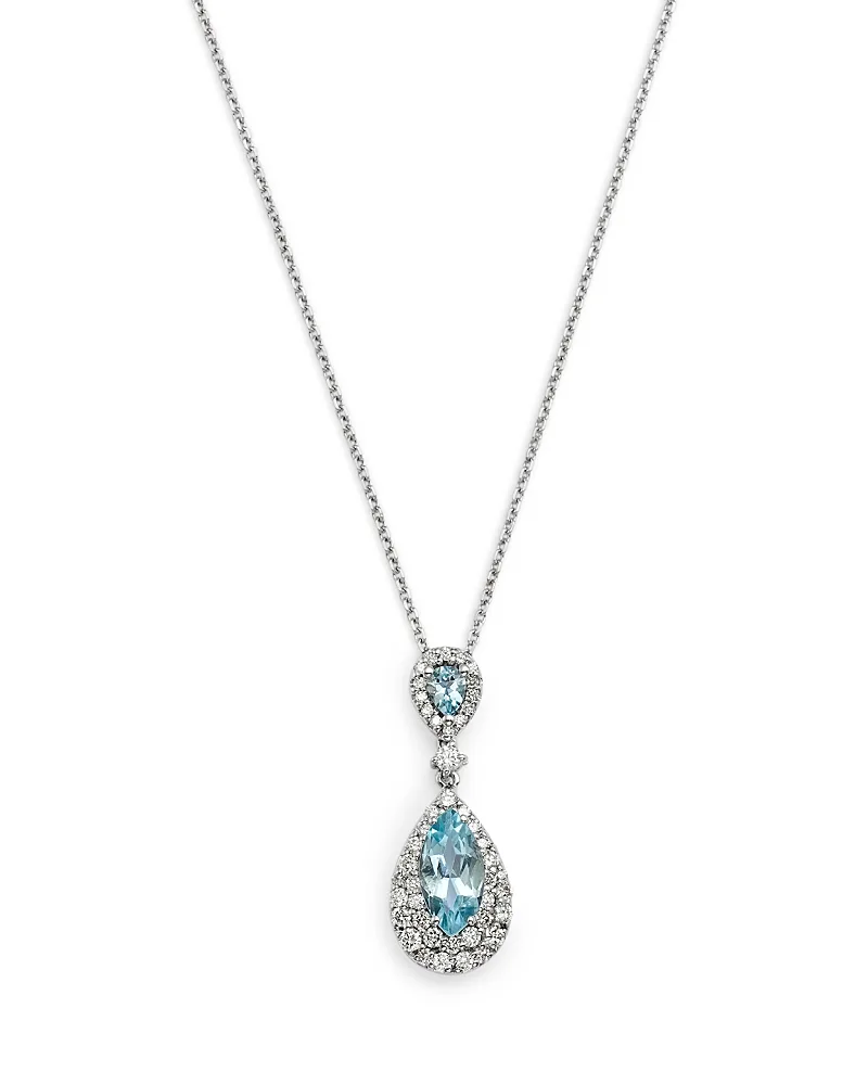 Diamond & Aquamarine Double Drop Pendant Necklace in 14K White Gold, 0.55 Tcw by Bloomingdales Fine Collection