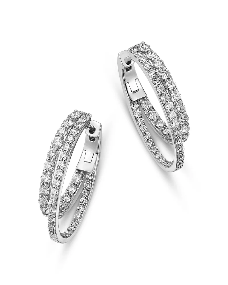 Diamond Double Row Inside Out Hoop Earrings in 14K White Gold, 2.0 Tcw by Bloomingdales Fine Collection