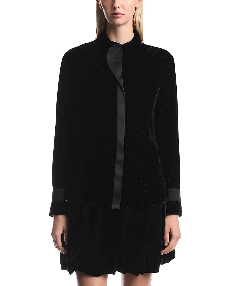 Emporio Armani Glitter Polka Dot Velvet Long Sleeve Blouse