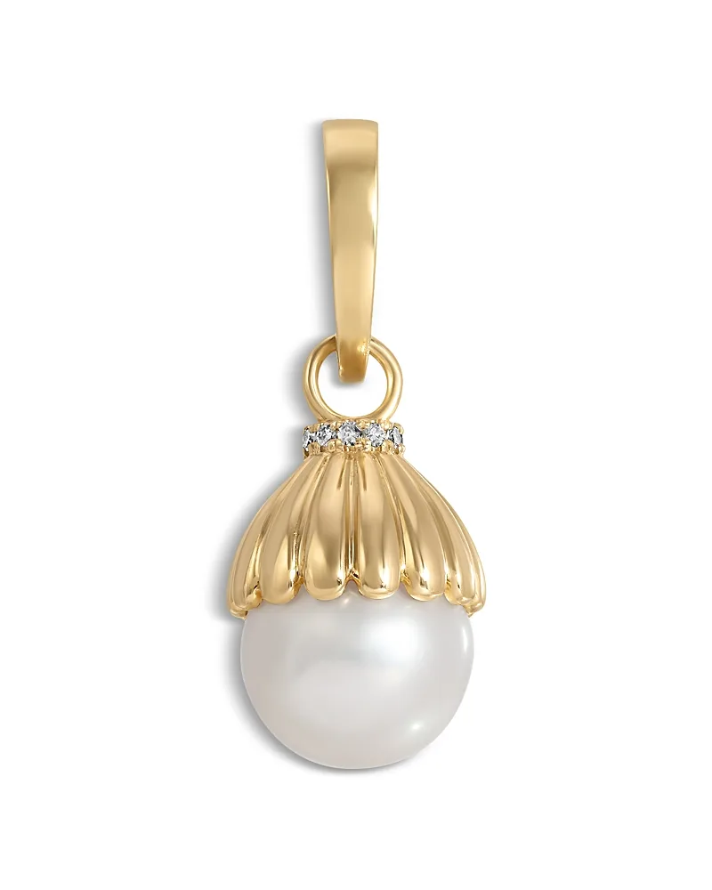14K Yellow Gold Freshwater Pearl & Lab Grown Diamond Hinged Pendant by Adina Reyter