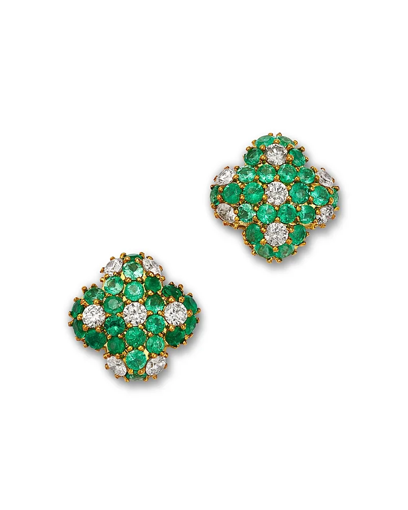 Diamond & Emerald Pave Clover Stud Earrings in 14K Yellow Gold by Bloomingdales Fine Collection