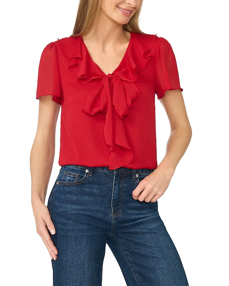 Ruffle Tie V Neck Blouse