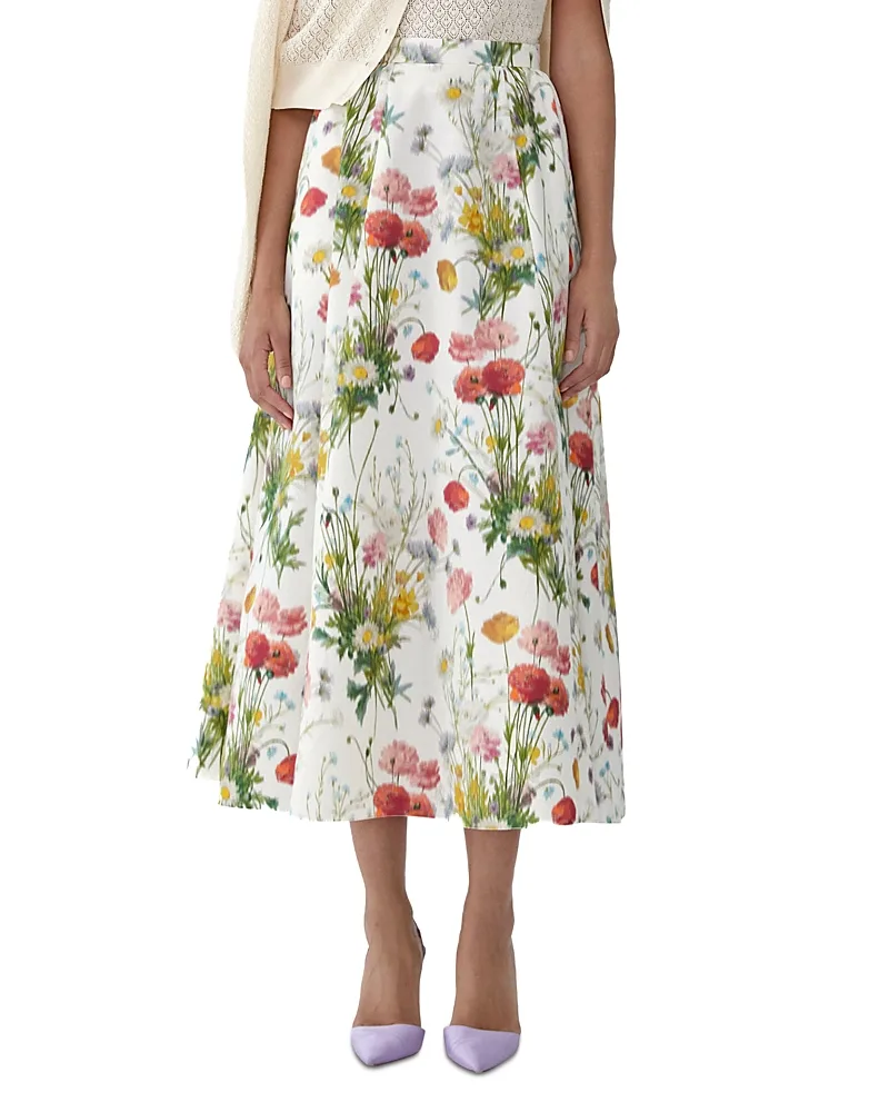 Floral Print a Line Tea Length Skirt