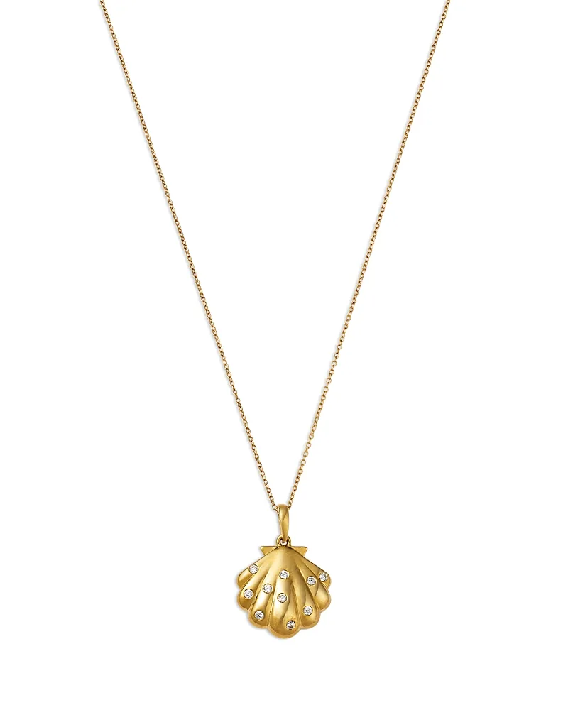 Diamond Studded Seashell Pendant Necklace in 14K Yellow Gold, 0.10 Tcw by Bloomingdales Fine Collection
