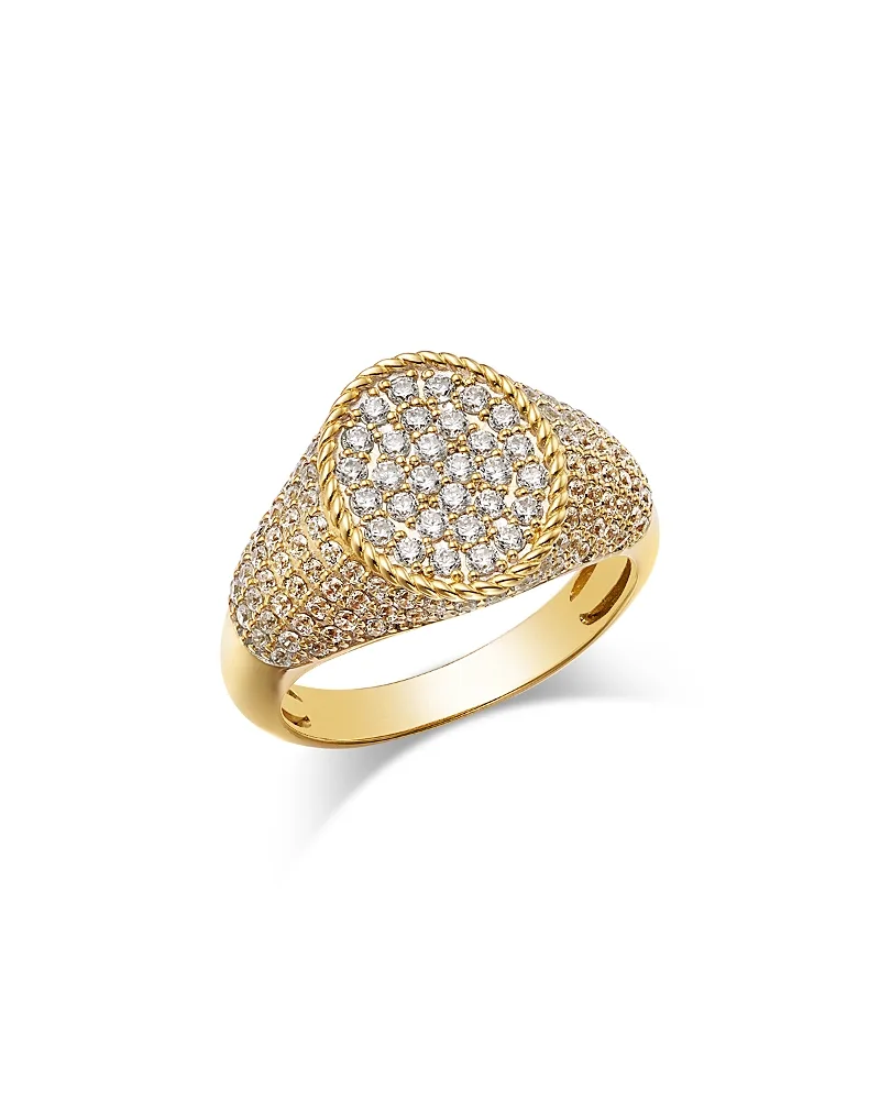 Diamond Pave Signet Ring in 14K Yellow Gold, 1.0 Tcw