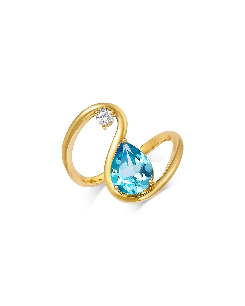 Diamond & Blue Topaz Open Ring in 14K Yellow Gold, 0.10 Tcw by Bloomingdales Fine Collection