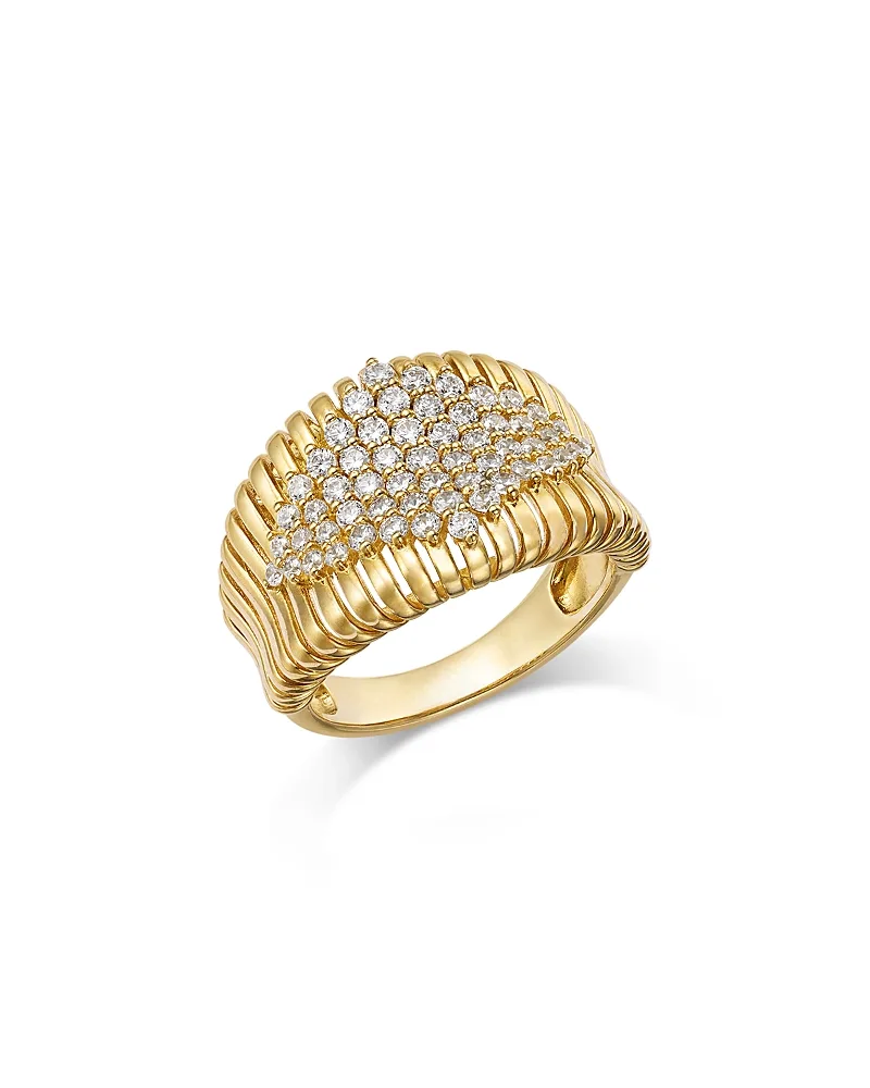 Diamond Pave Grooved Statement Ring in 14K Yellow Gold, 1.0 Tcw