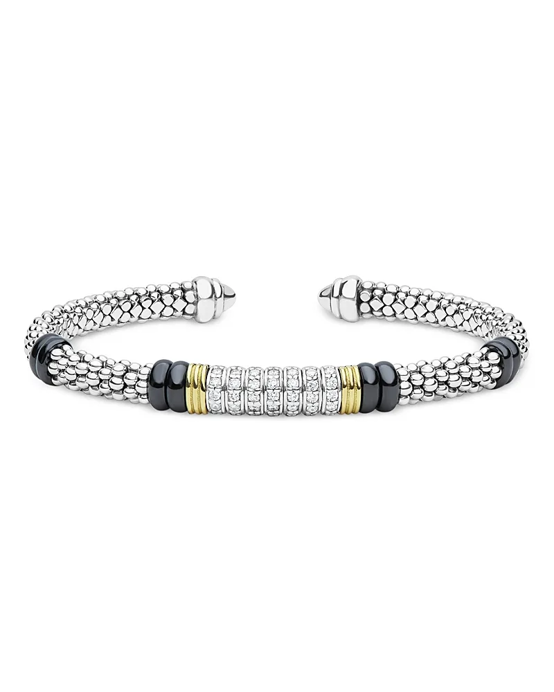 Sterling Silver & 18K Yellow Gold Black Caviar Diamond Cuff Bracelet, 0.35 Tcw by Lagos