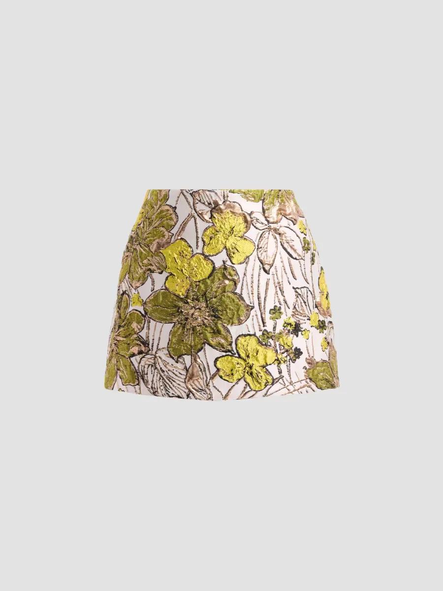 Elisa Floral Jacquard A-Line Mini Skirt