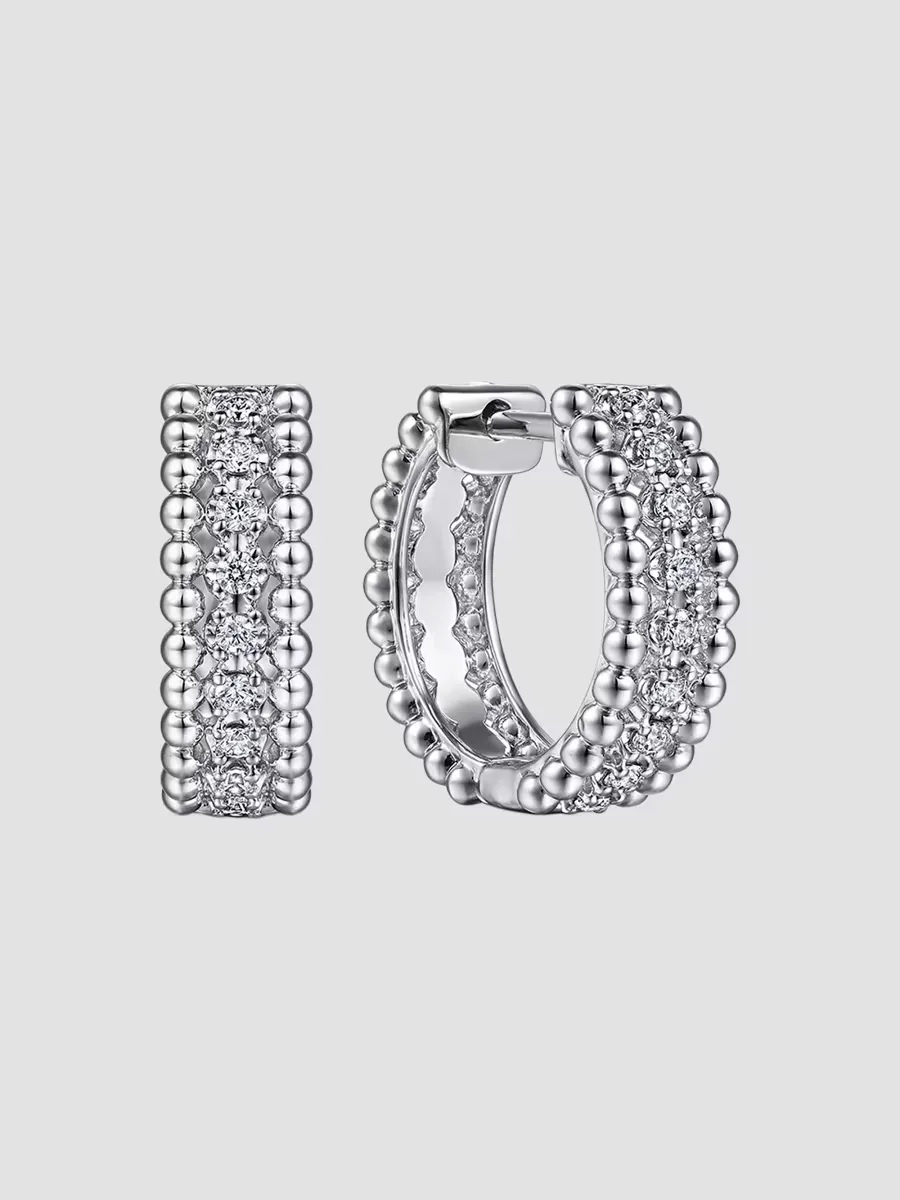 Bujukan Sterling Silver & White Sapphire Huggie Earrings by Gabriel