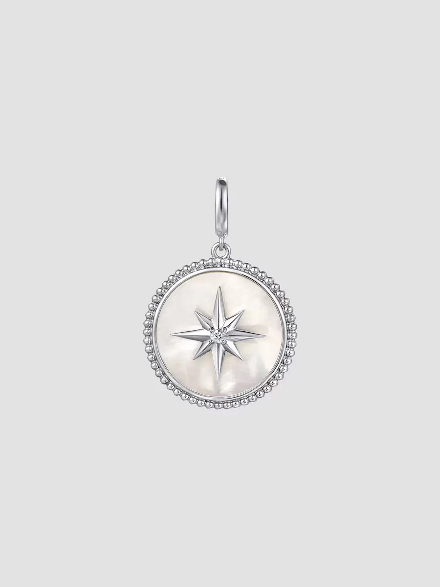 Bujukan Sterling Silver, White Sapphire and Mother-of-Pearl Medallion Pendant by Gabriel