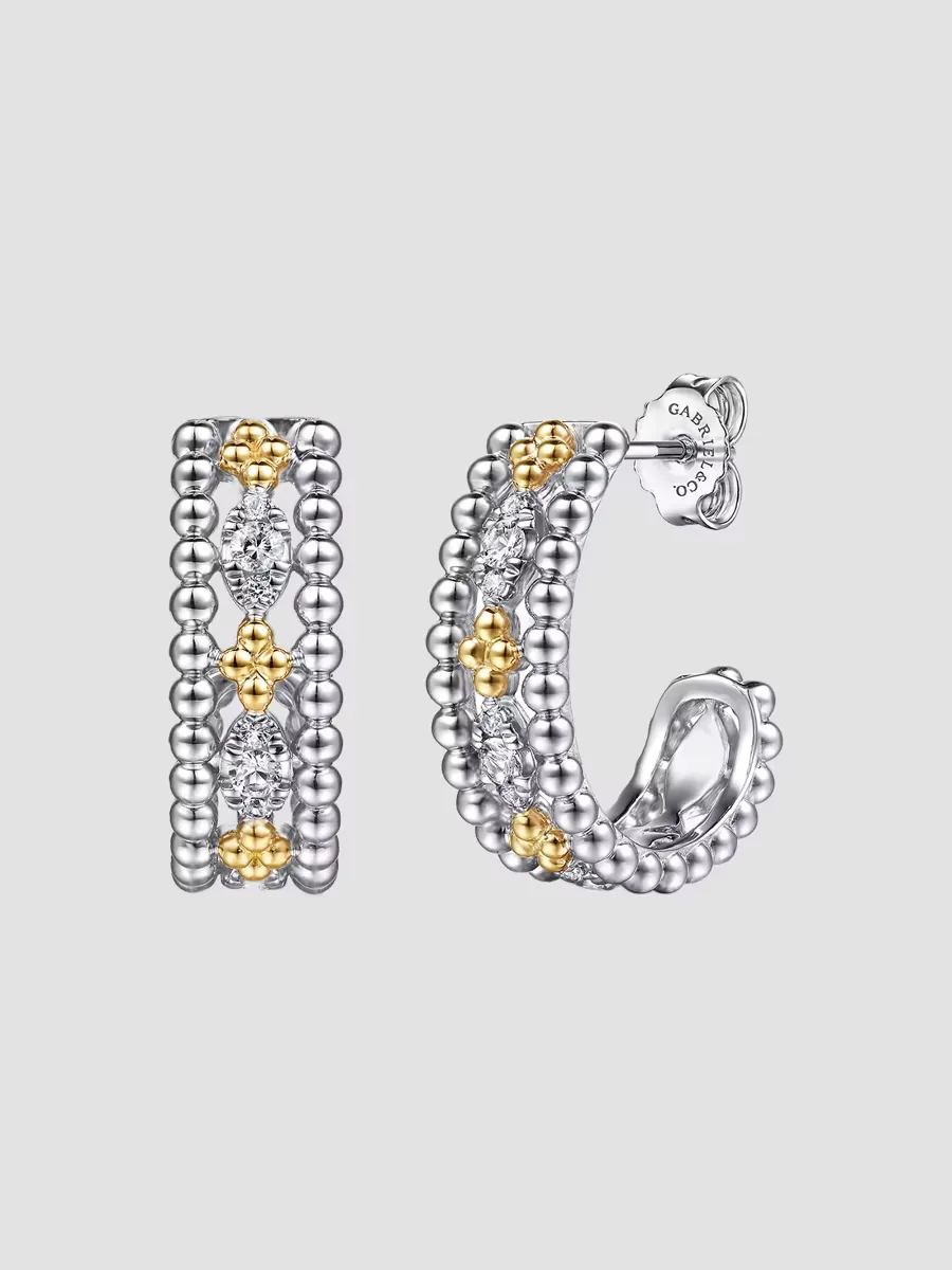 Bujukan Sterling Silver, 14K Yellow Gold & White Sapphire Hoop Earrings by Gabriel