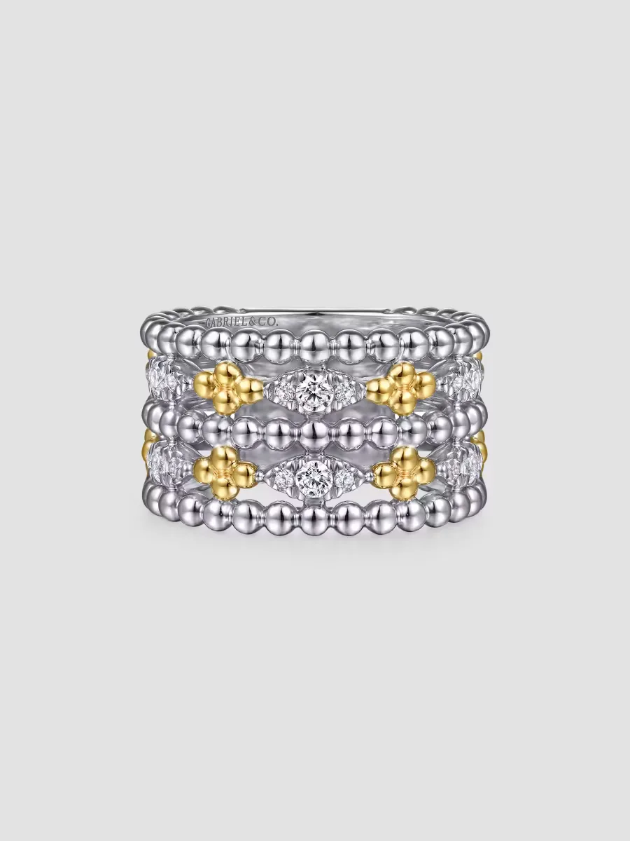 Bujukan Sterling Silver, 14K Yellow Gold & White Sapphire Multi-Band Ring by Gabriel