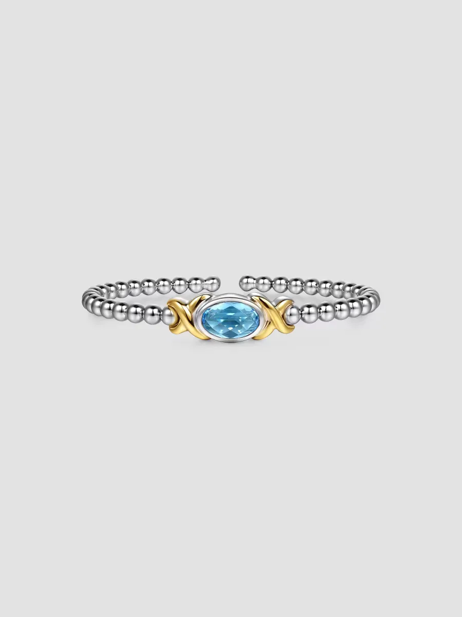 Bujukan 14K Yellow Gold, Sterling Silver & Swiss Blue Topaz Beaded Bangle/6 by Gabriel