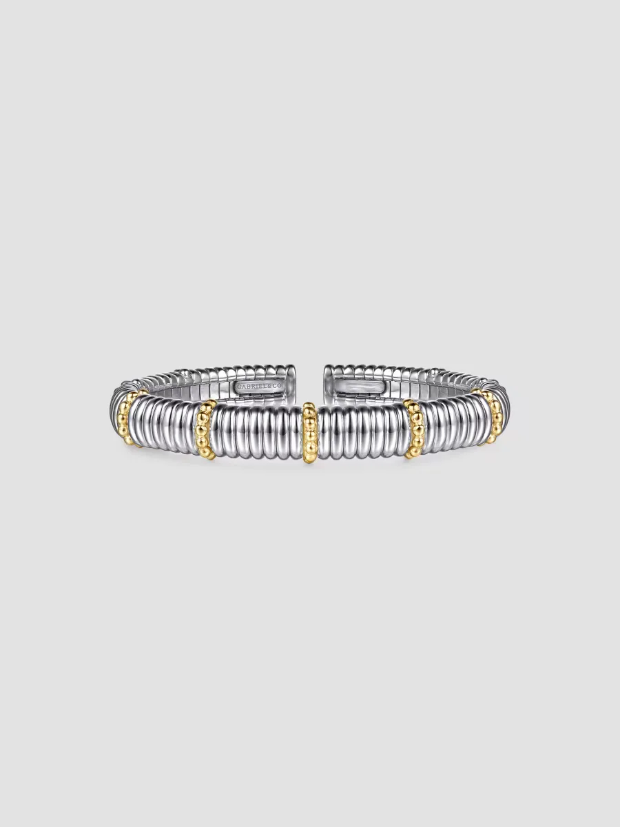Bujukan Sterling Silver & 14K Yellow Gold Textured Bangle by Gabriel