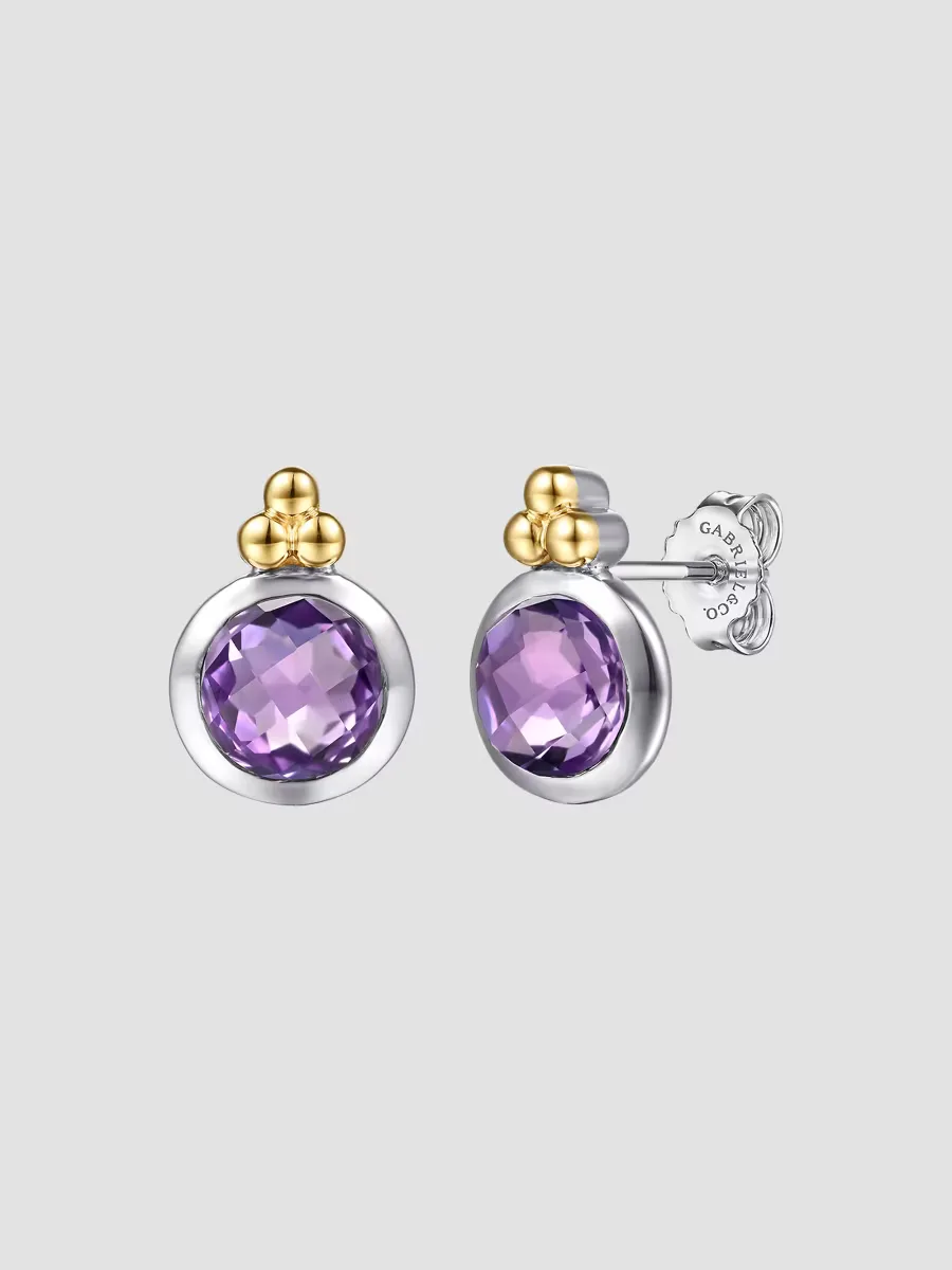 Bujukan Sterling Silver, 14K Yellow Gold & Amethyst Stud Earrings by Gabriel