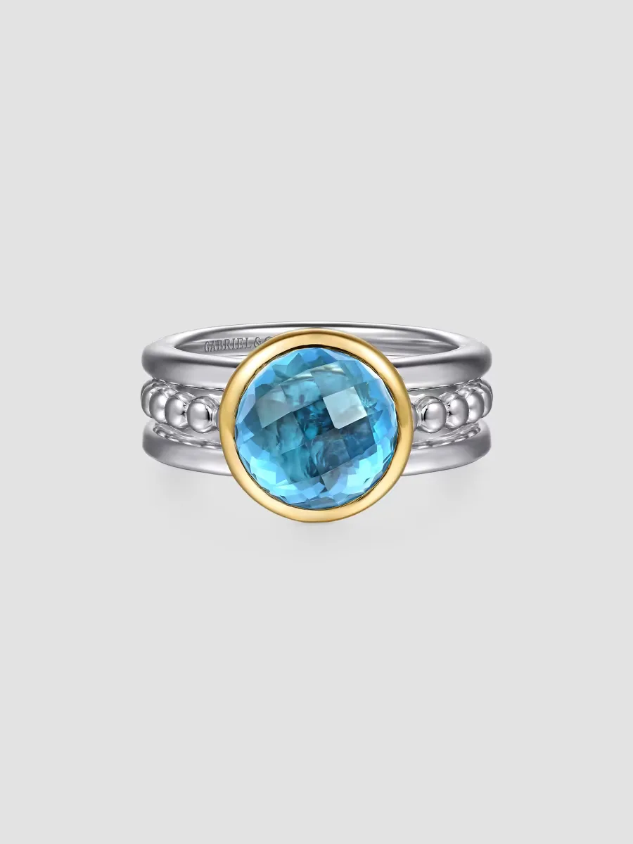 Bujukan Sterling Silver, 14K Yellow Gold & Swiss Blue Topaz Ring by Gabriel