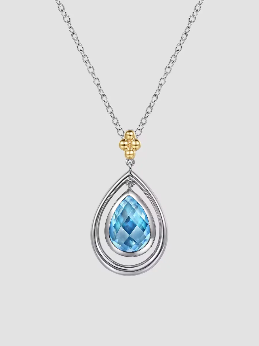 Bujukan Sterling Silver, 14K Yellow Gold & Swiss Blue Topaz Pendant Necklace by Gabriel