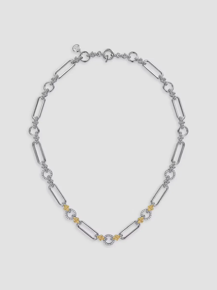 Bujukan Sterling Silver, 14K Yellow Gold & White Sapphire Mixed-Link Chain Necklace by Gabriel