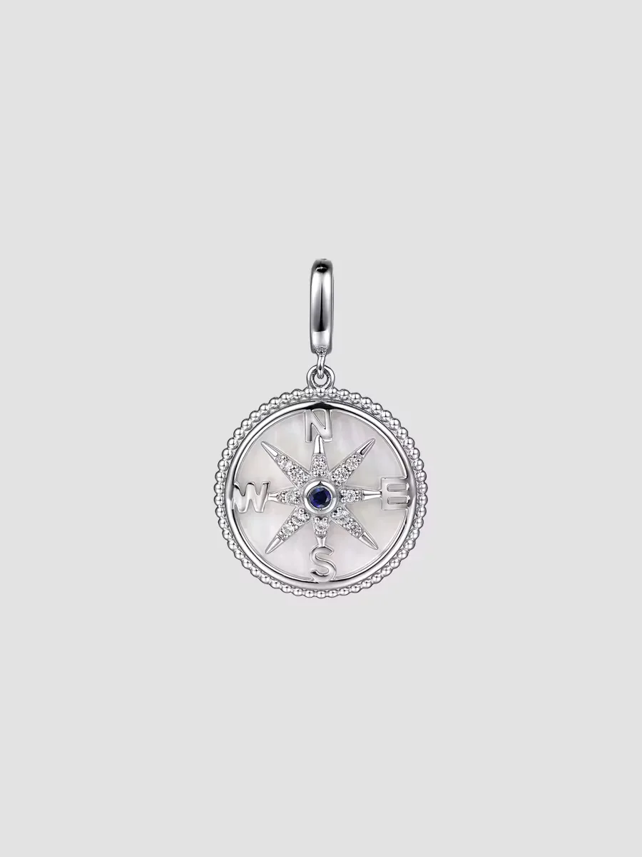 Bujukan Sterling Silver, Mother-Of-Pearl & Sapphire Compass Pendant by Gabriel