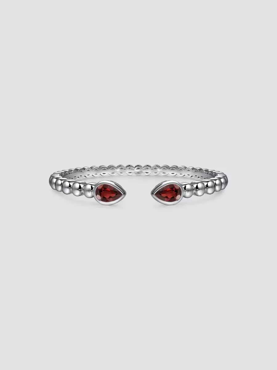 Bujukan Sterling Silver & Garnet Beaded Cuff/6 by Gabriel