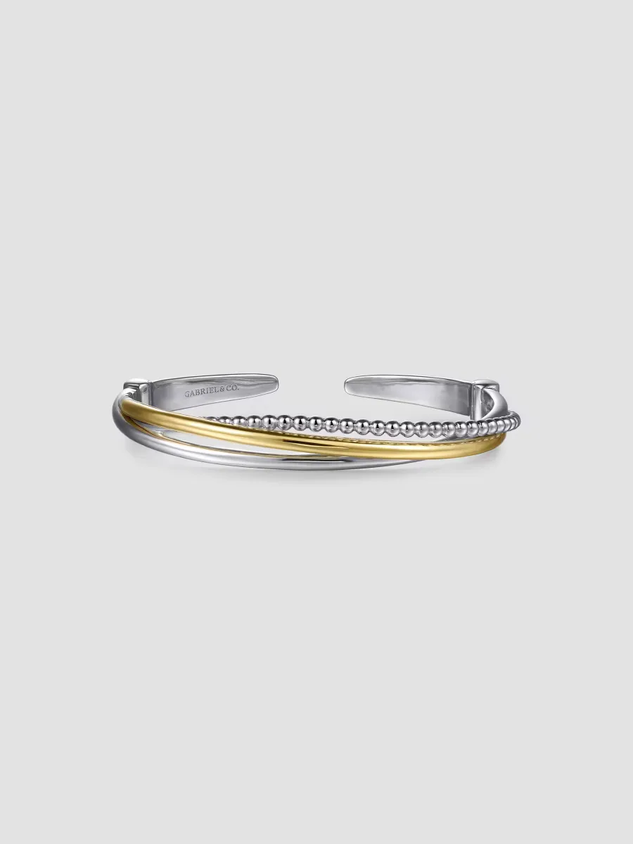 Bujukan Sterling Silver & 14K Yellow Gold Triple-Band Cuff/6 by Gabriel